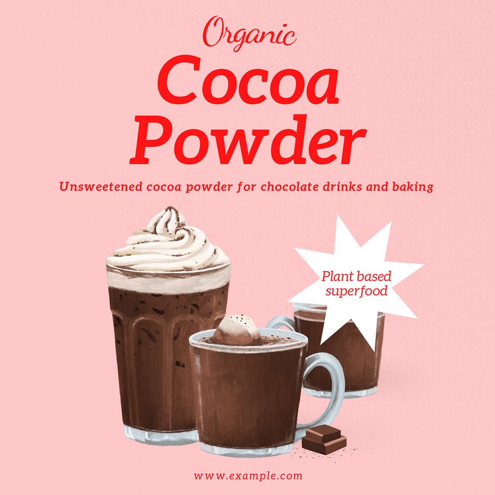 Cocoa powder Instagram post template, editable text