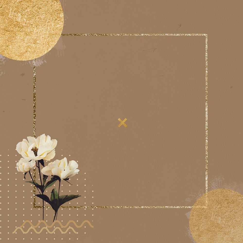 Gold glittery frame background, aesthetic flower editable design