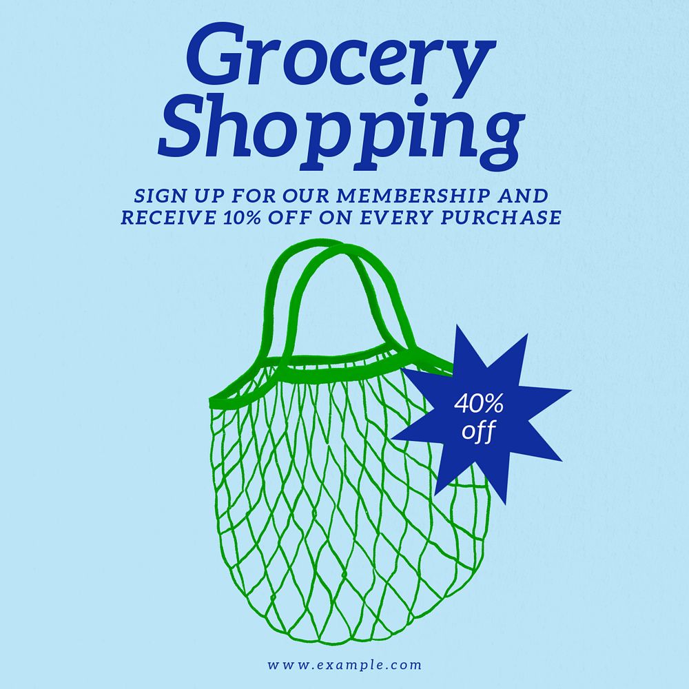 Grocery shopping Instagram post template, editable text