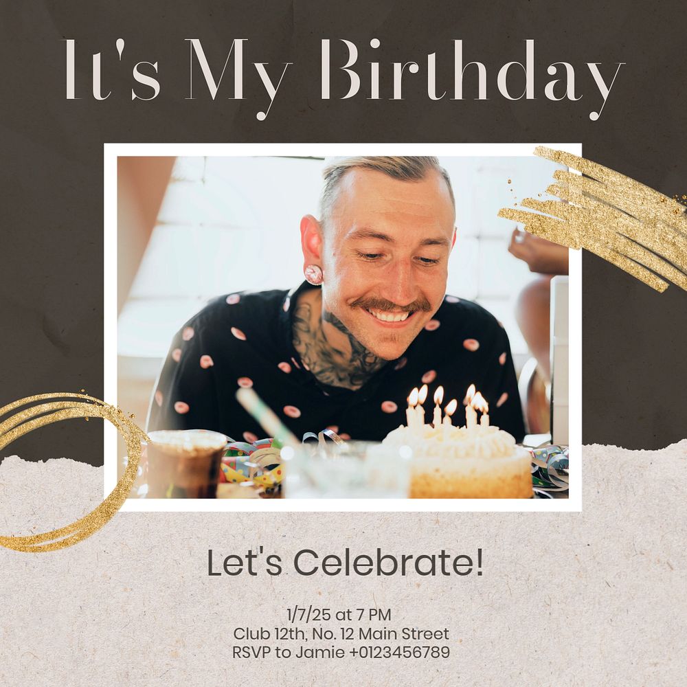 Birthday party Facebook post template, editable design