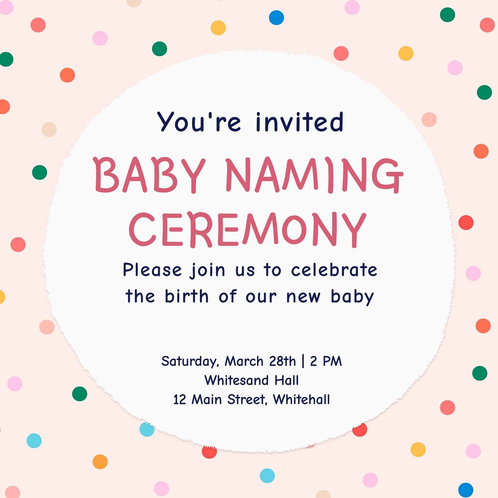 Baby naming ceremony Instagram post template, editable text