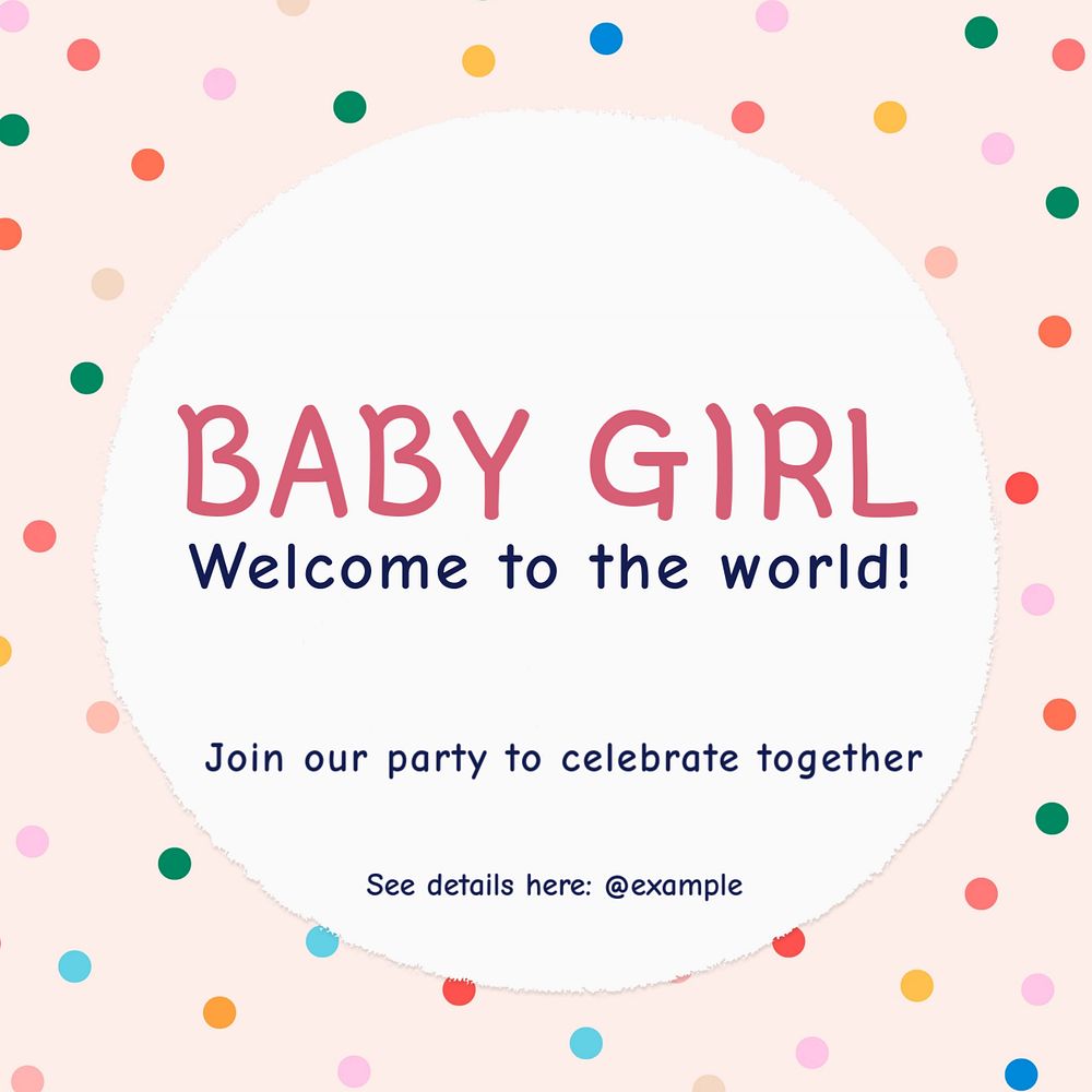 Baby girl party Instagram post template, editable text