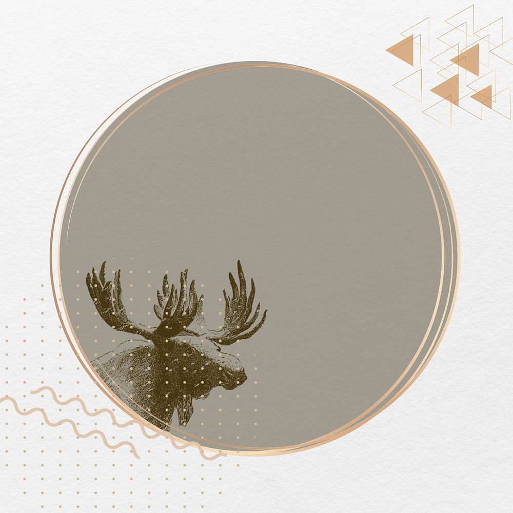 Aesthetic moose frame background, circle shape editable design