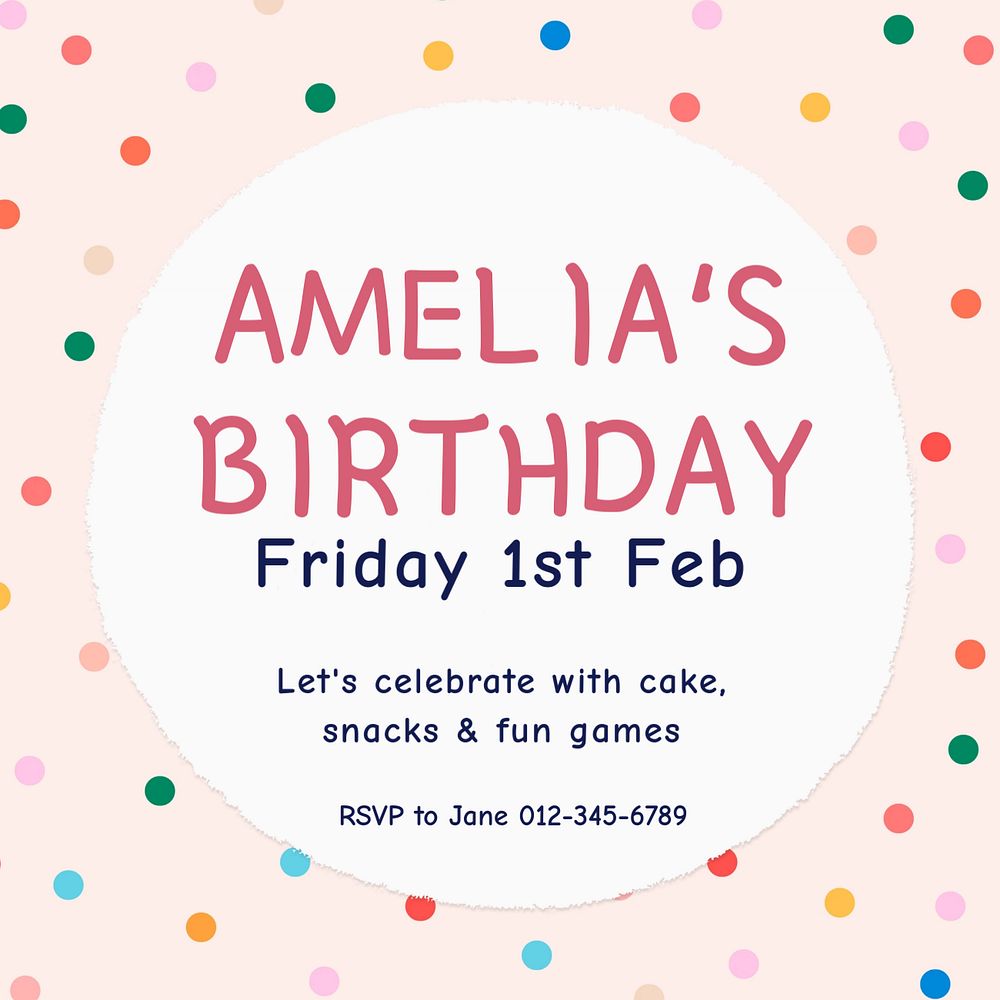 Birthday party Instagram post template, editable text