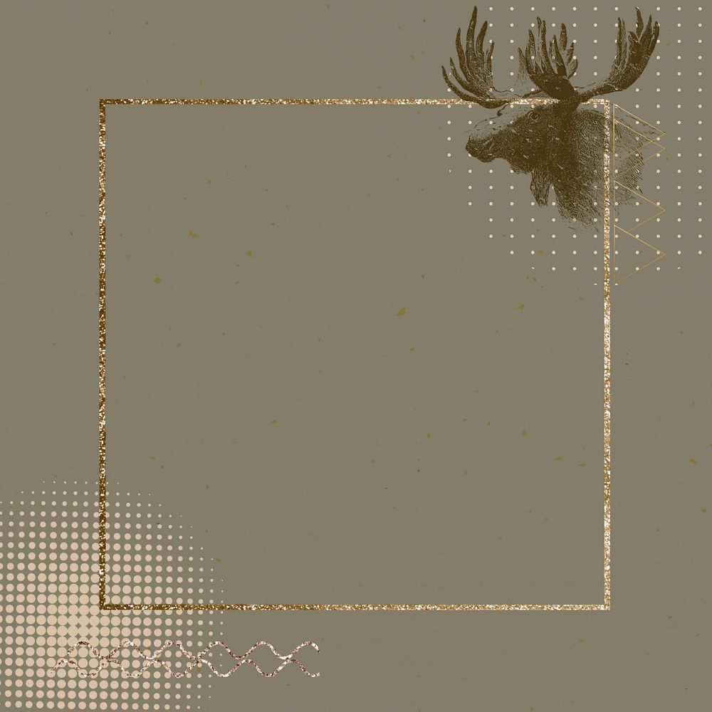 Gold moose frame background, brown editable design