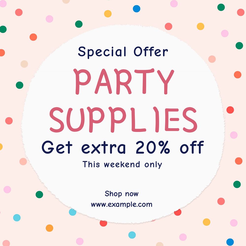 Party supplies Instagram post template, editable text