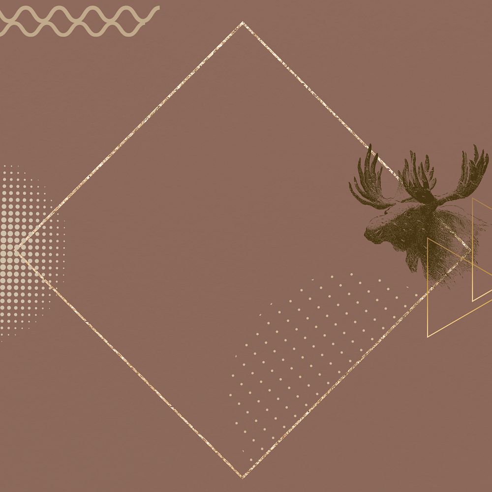 Aesthetic moose frame background, gold square editable design