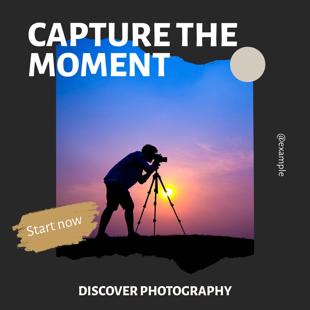 Discover photography Instagram post template, editable text