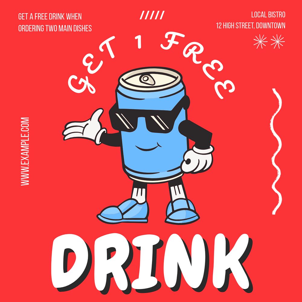 Free drink Instagram post template, editable text