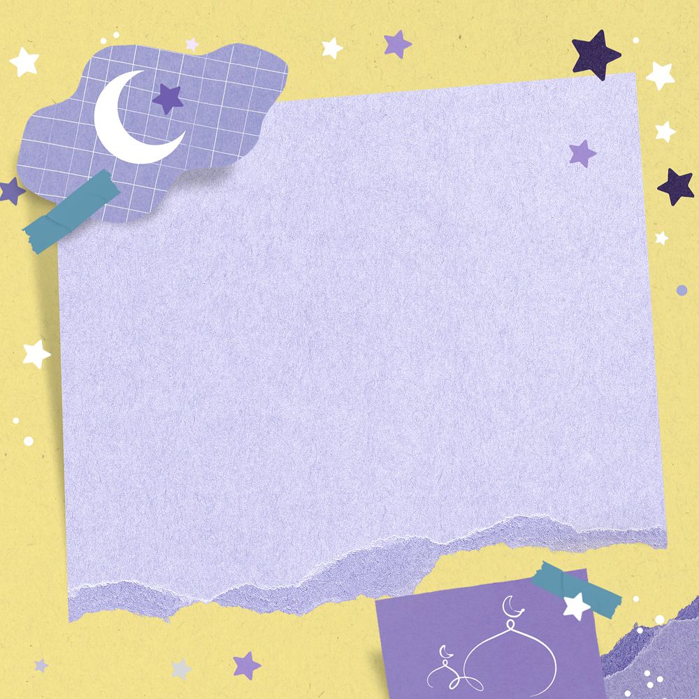 Square purple paper, night sky notepaper yellow background collage  editable design