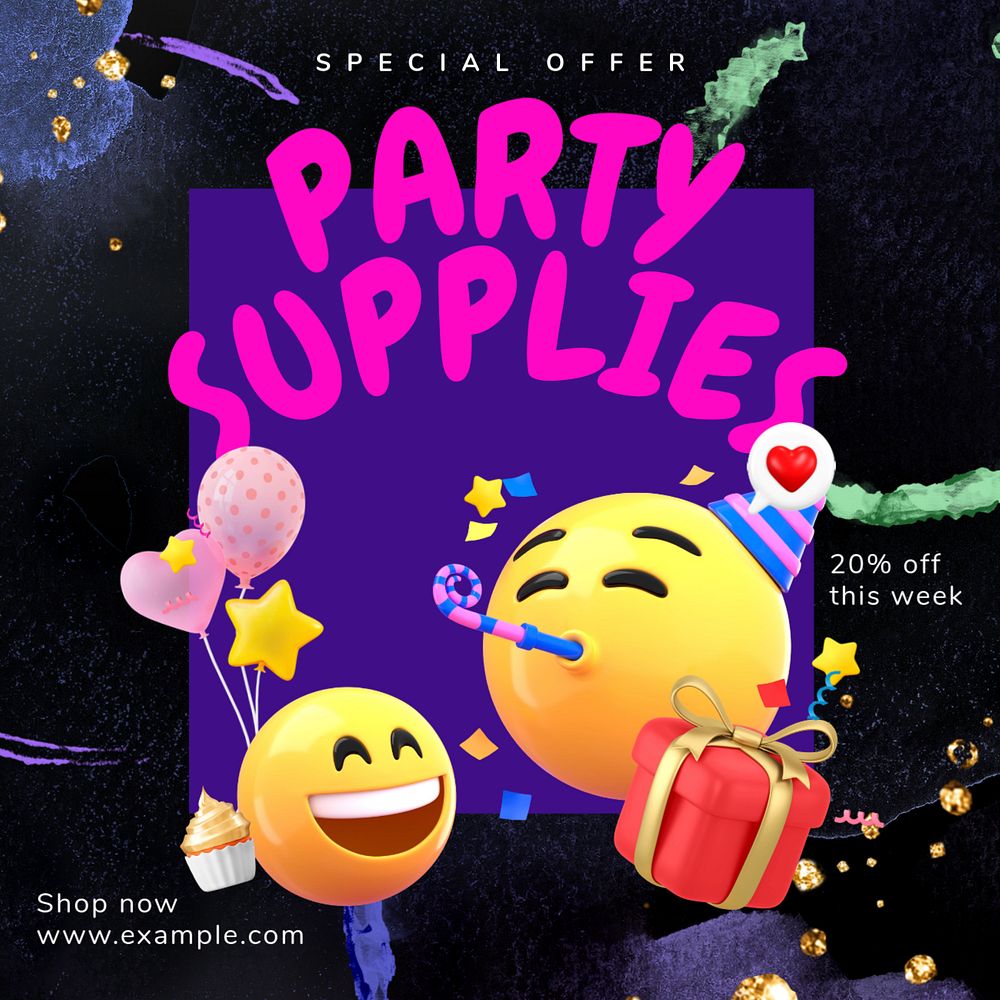 Party supplies Instagram post template, editable text