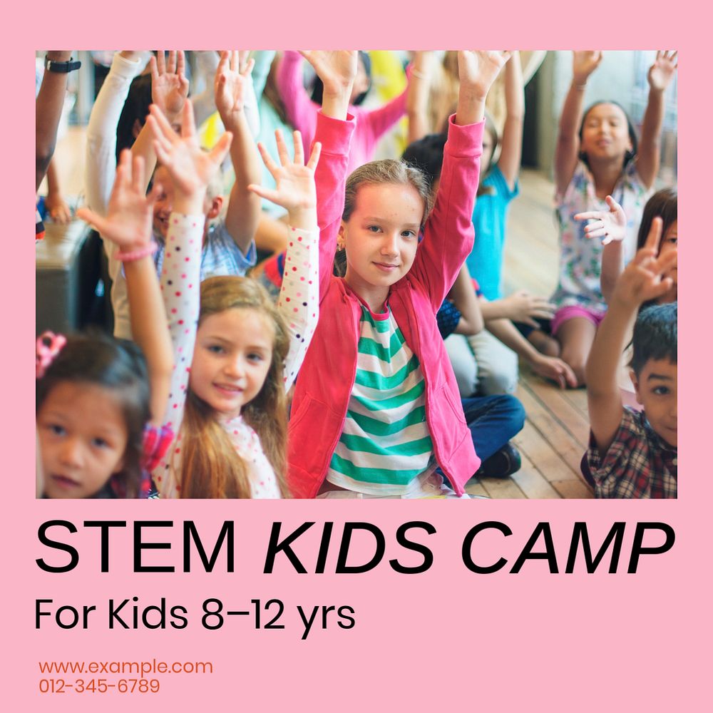 STEM kids camp Instagram post template, editable text