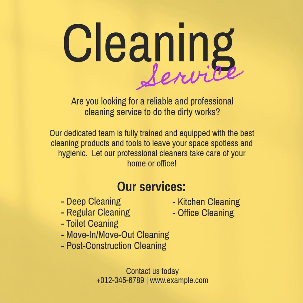 Cleaning service Instagram post template, editable text