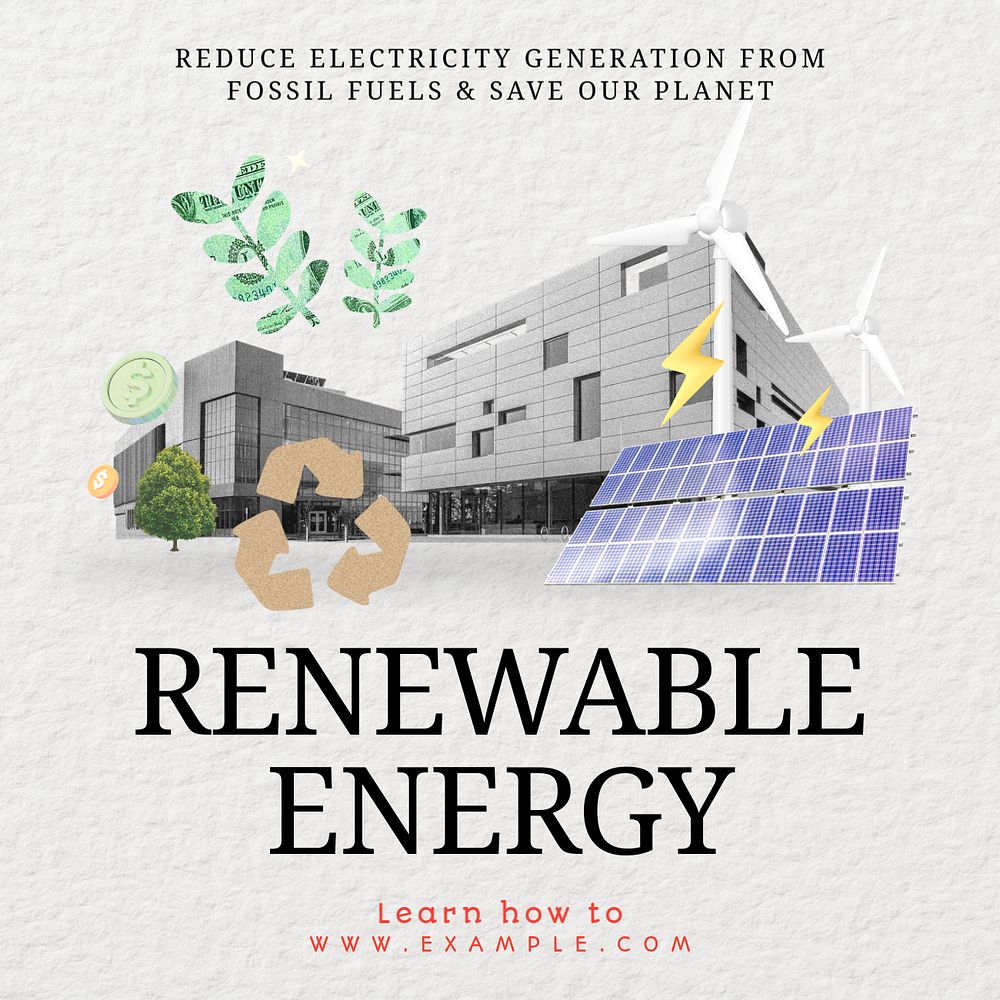 Renewable energy Instagram post template, editable text