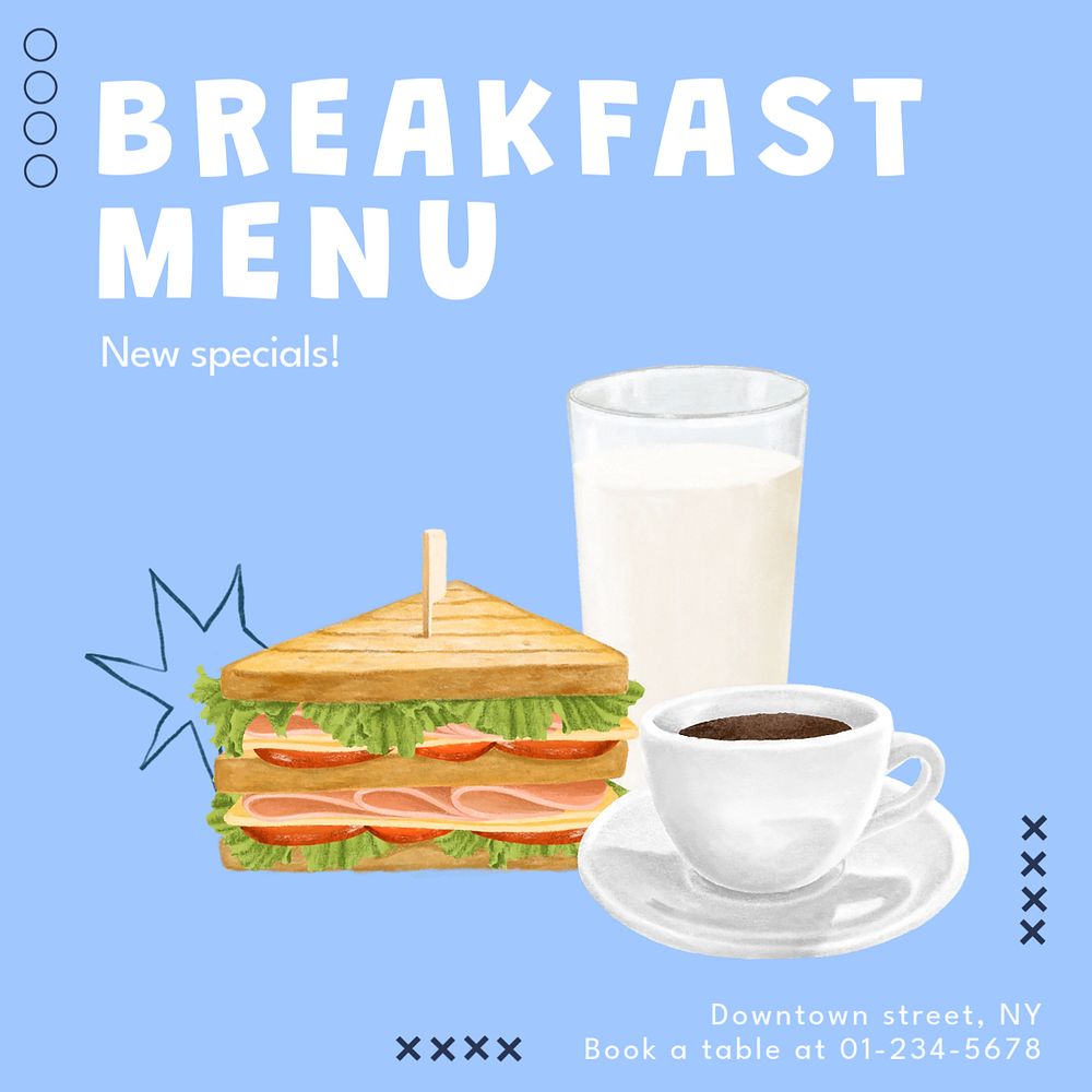 Breakfast menu Instagram post template, editable text