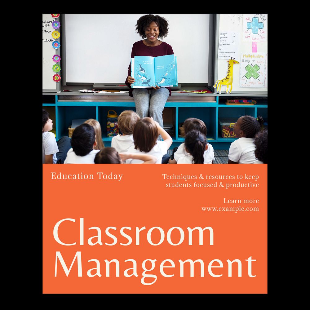 Classroom management Instagram post template, editable text