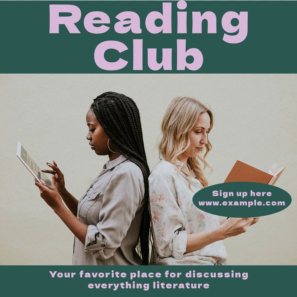 Reading club Instagram post template, editable text