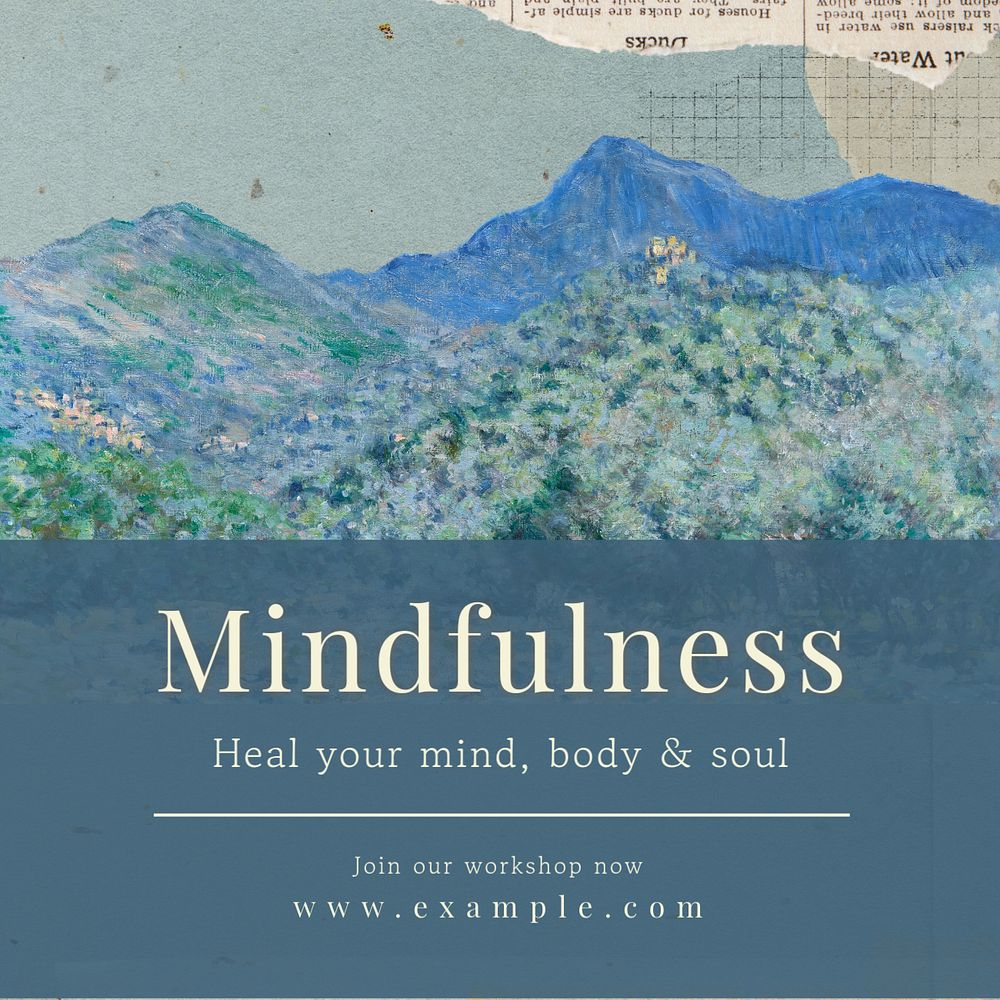 Mindfulness workshop Instagram post template, editable text