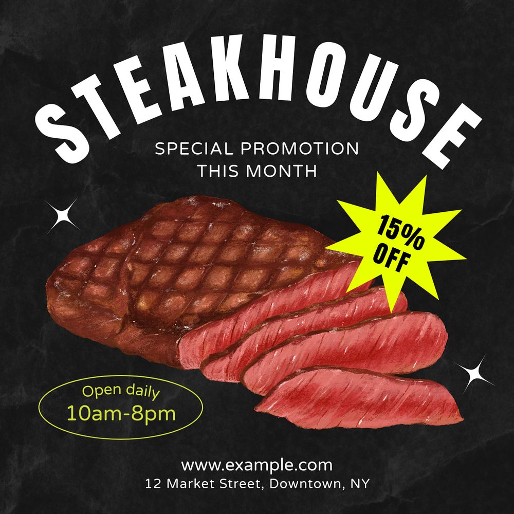 Steakhouse restaurant Instagram post template, editable text