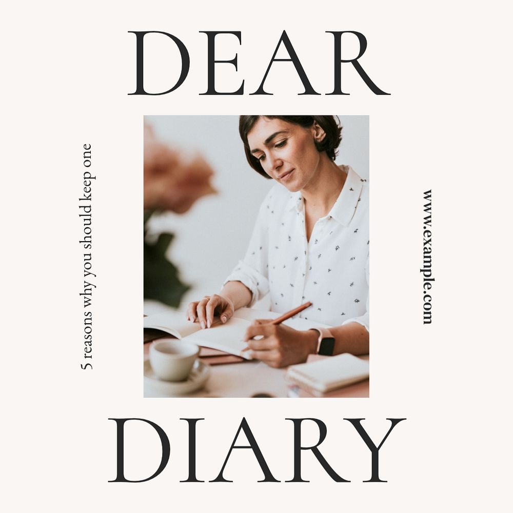 Dear diary Instagram post template, editable text