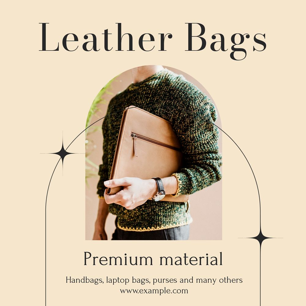 Leather bags Instagram post template, editable text