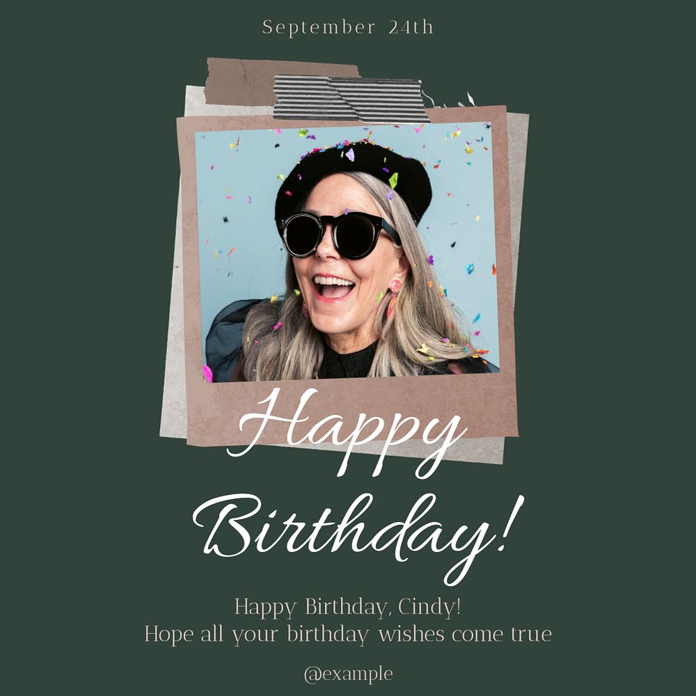 Happy birthday Instagram post template, editable text