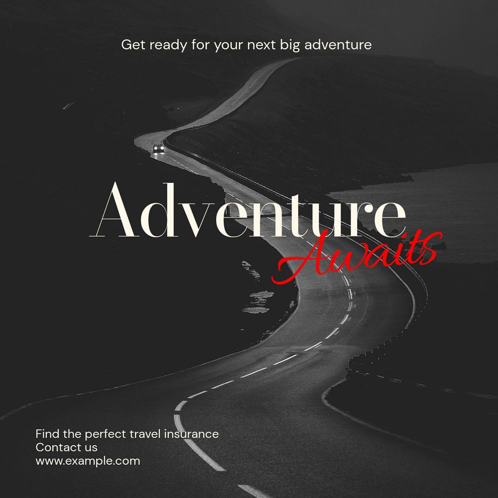 Adventure awaits Instagram post template, editable text