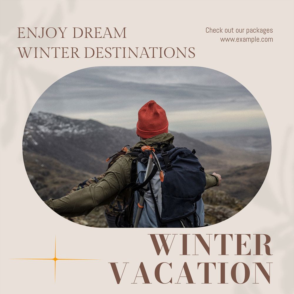 Winter vacation Instagram post template, editable text