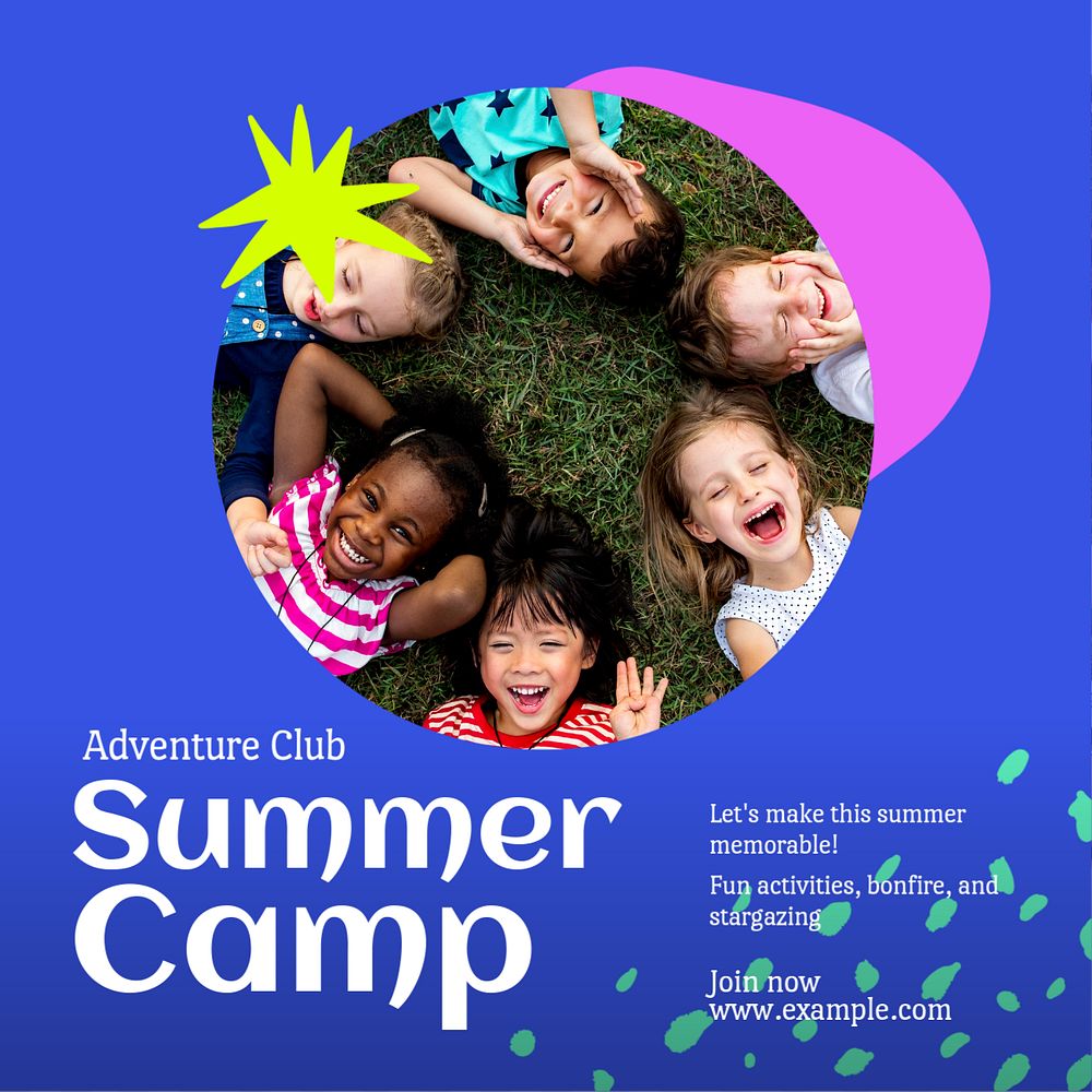 Summer camp Instagram post template, editable text