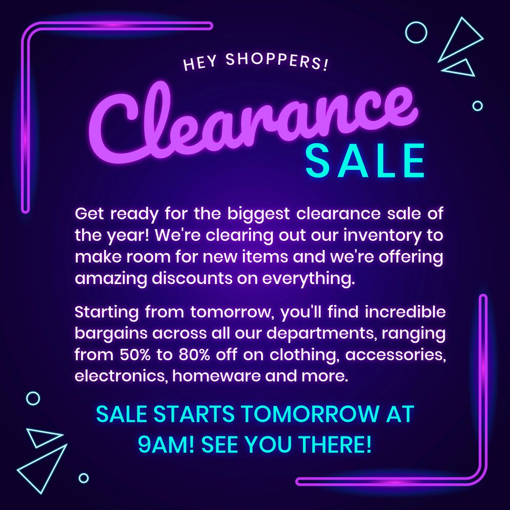 Clearance sale Instagram post template, editable text