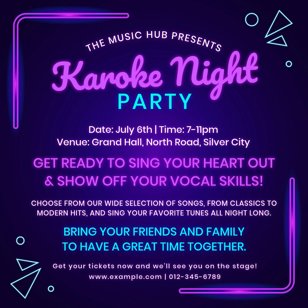 Karaoke night party Instagram post template, editable text