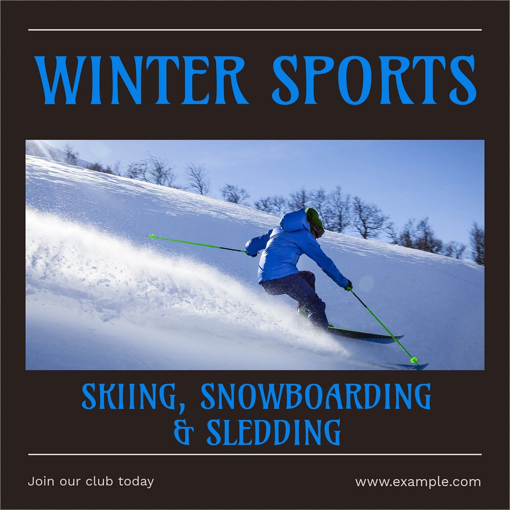 Winter sports Instagram post template, editable text