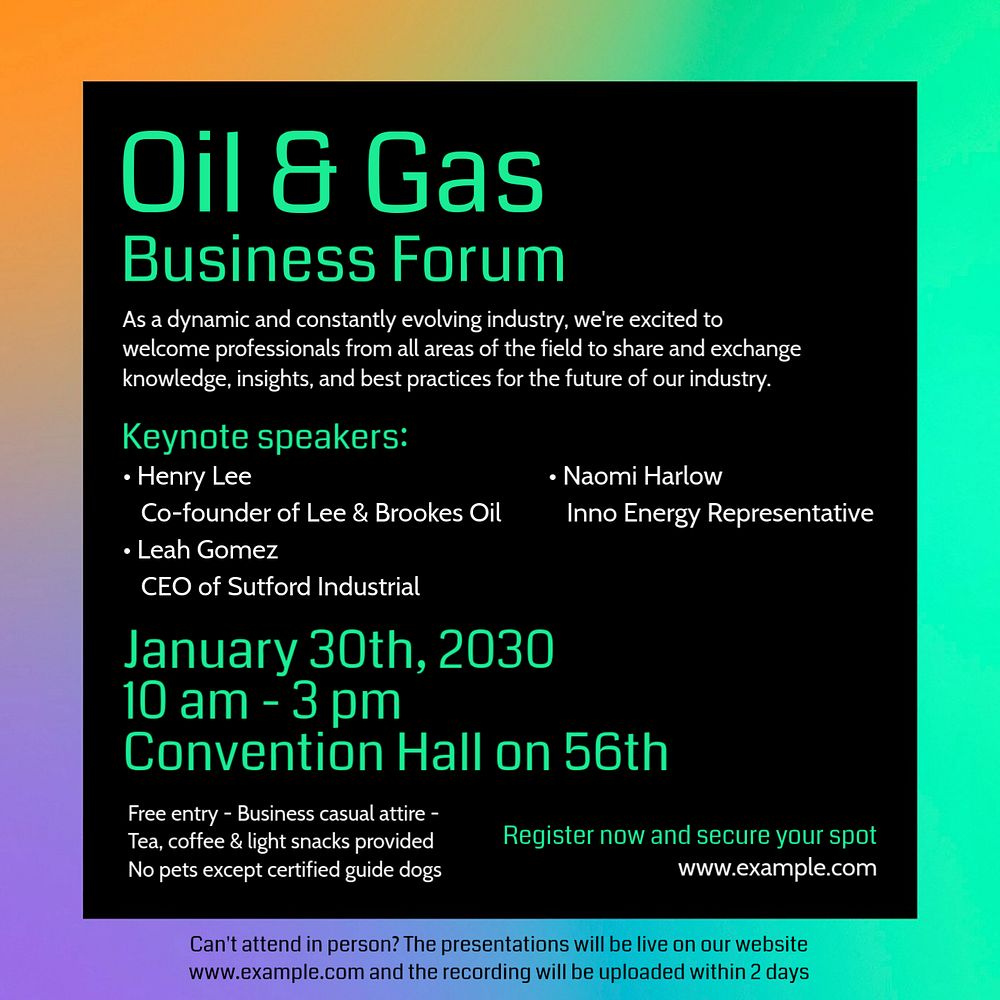 Oil & gas forum Instagram post template, editable text