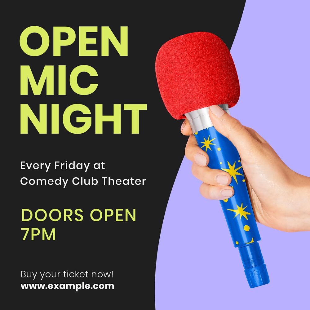 Open mic night Instagram post template, editable text