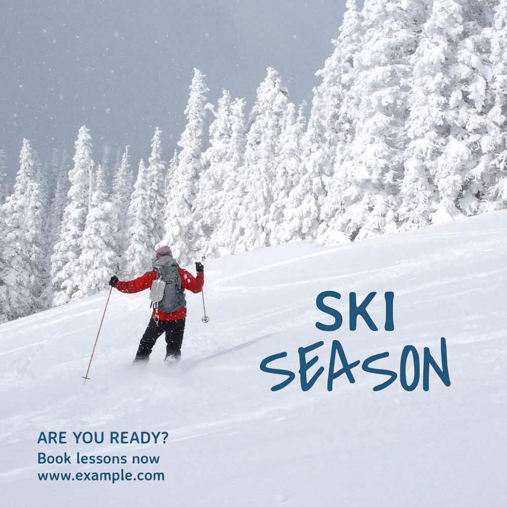 Ski lesson Instagram post template, editable text