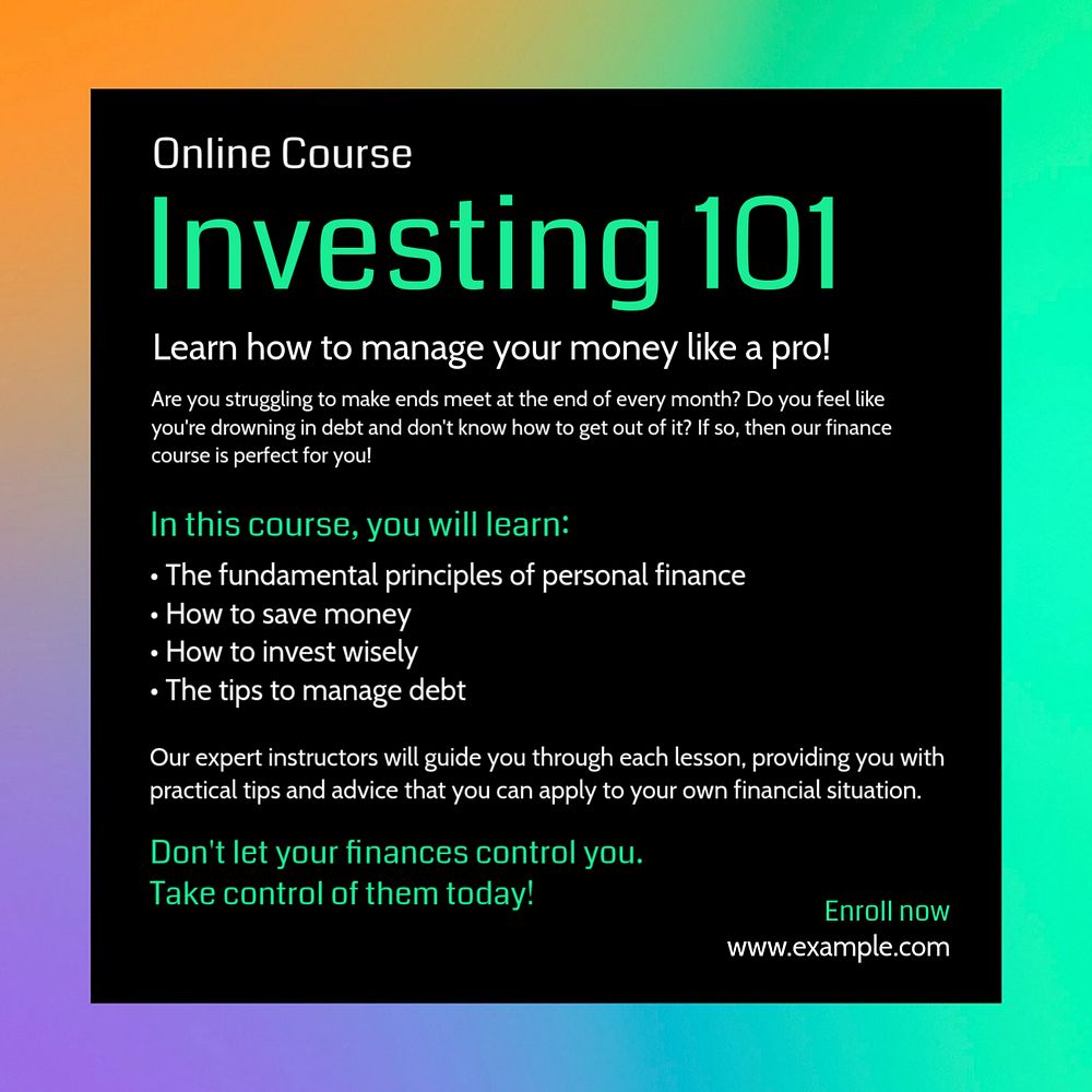 Investment course Instagram post template, editable text