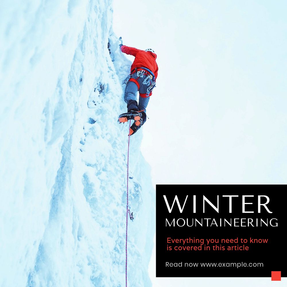 Winter mountaineering Instagram post template, editable text