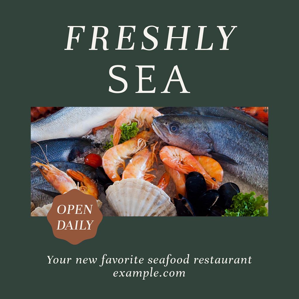 Seafood restaurant Instagram post template, editable text