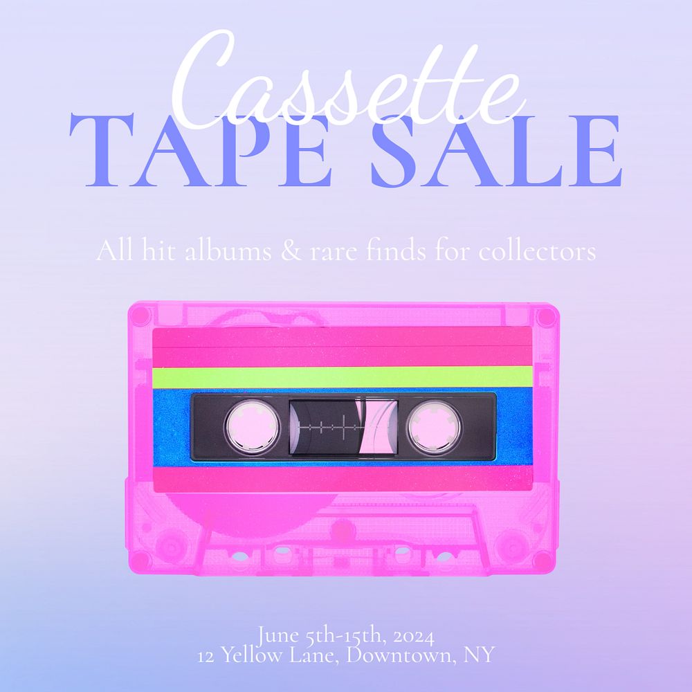 Casette tape sale Instagram post template, editable text