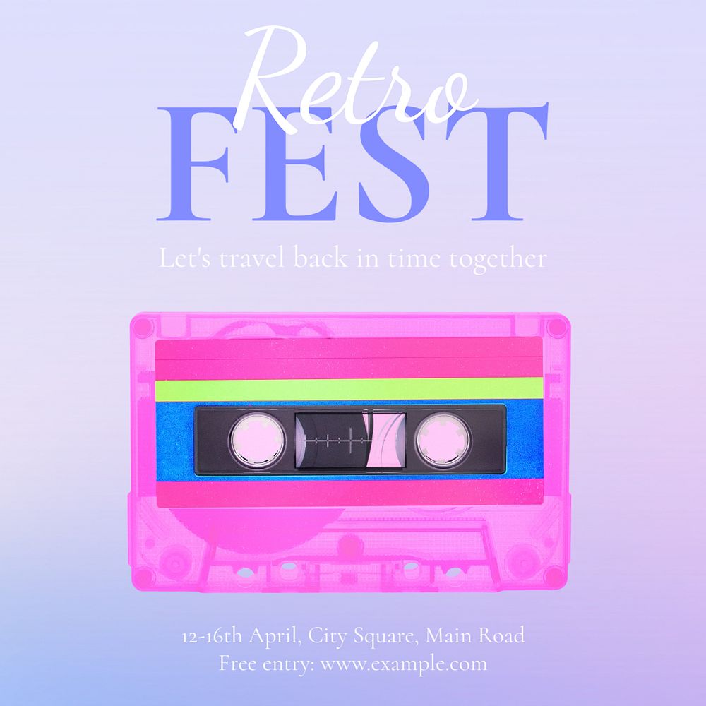 Retro fest Instagram post template, editable text