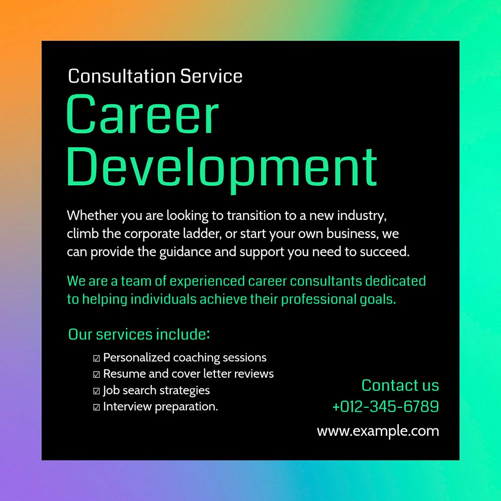 Career development Instagram post template, editable text