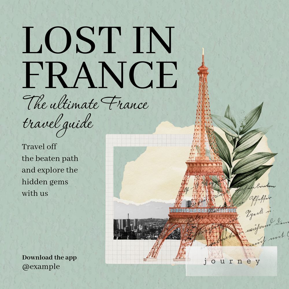 France travel guide Instagram post template, editable text