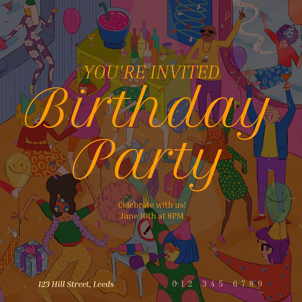 Birthday party Instagram post template, editable text