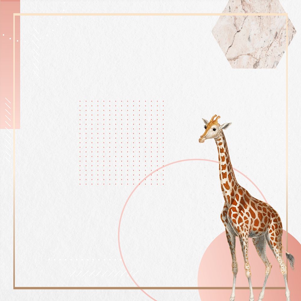 Abstract pastel geometric background, editable vintage giraffe frame