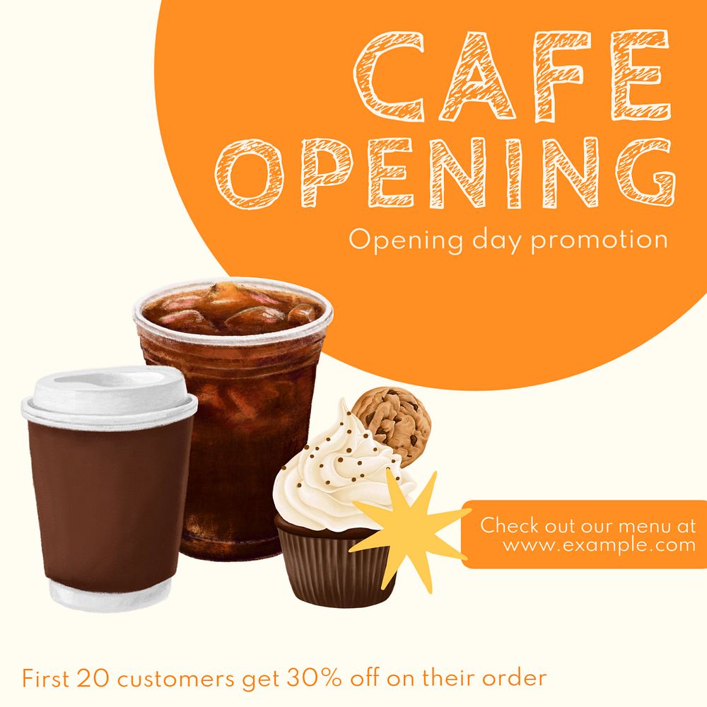 Cafe opening Instagram post template, editable text