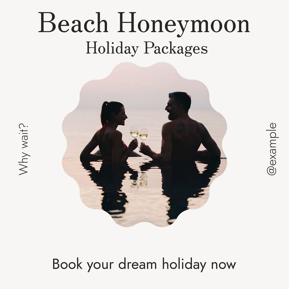 Beach honeymoon holiday Instagram post template, editable text