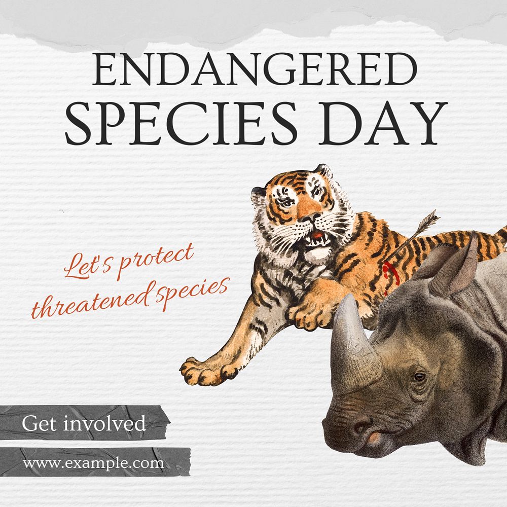 Endangered species day Instagram post template, editable text