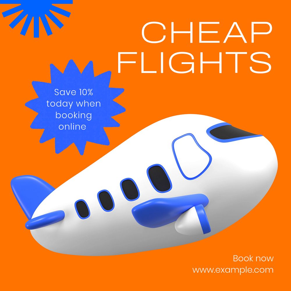 Cheap flights Instagram post template, editable text