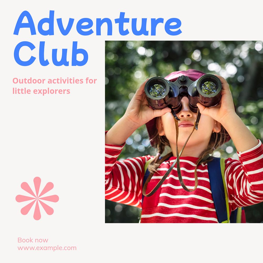 Kids adventure club Instagram post template, editable text