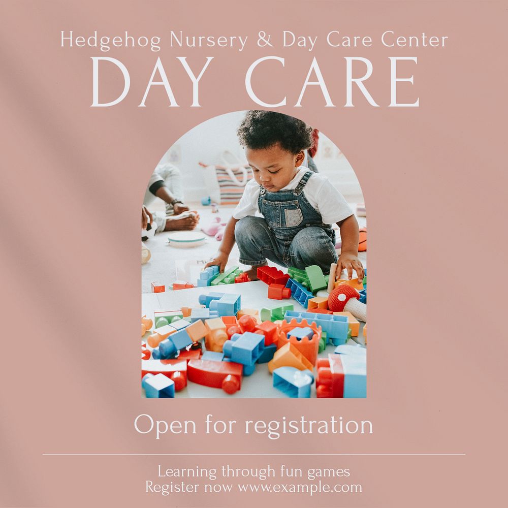 Day care registration Instagram post template, editable text